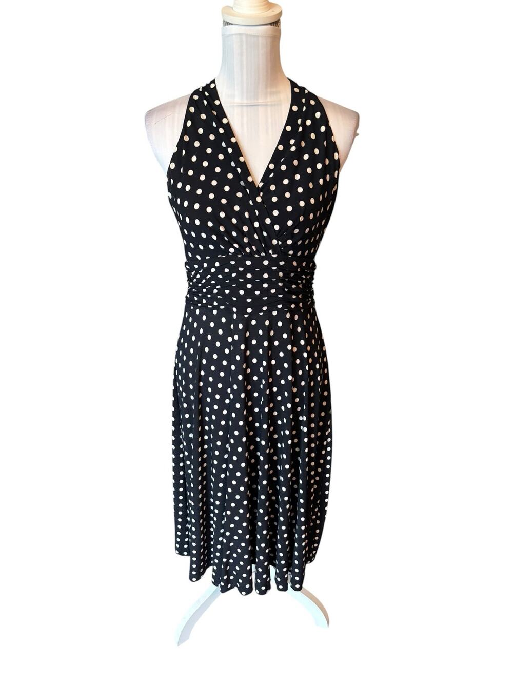 Chaps Black & White Polka Dot Halter Dress Size M